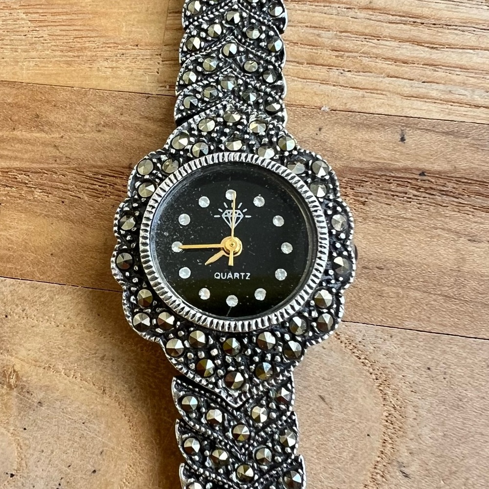 Vintage art deco inspired Sterling silver marcasite cocktail watch NEW BATTERY